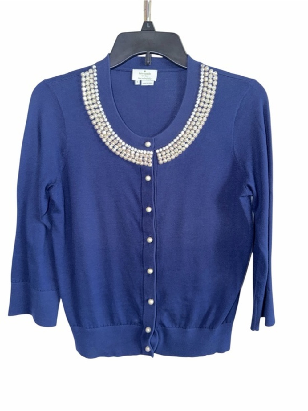 kate spade Navy Jewel Pearl Cotton Cardigan Size Small